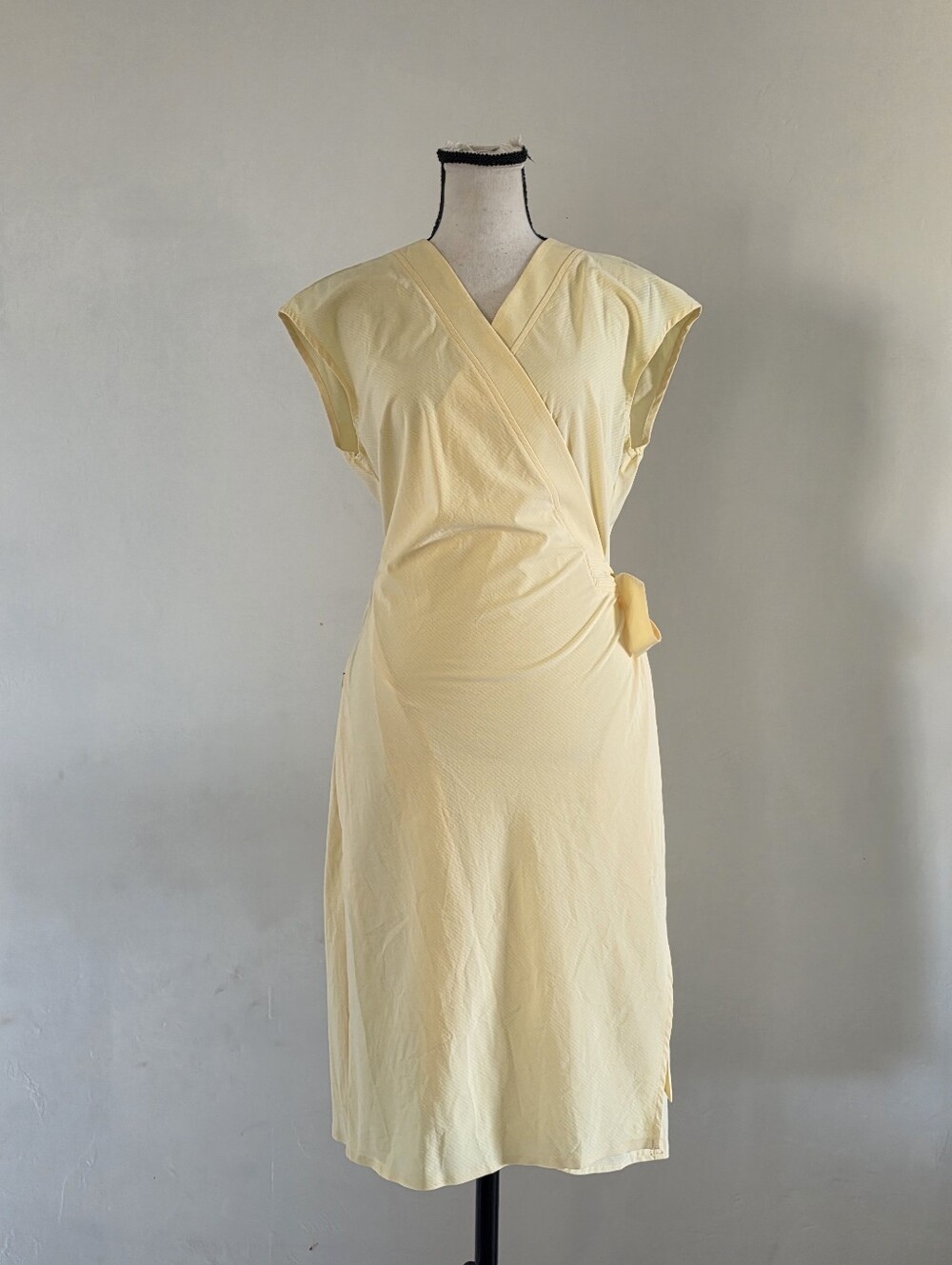 Athleta Newport Wrap Dress City Stripe Lunaria Yellow Midi Pockets  Small